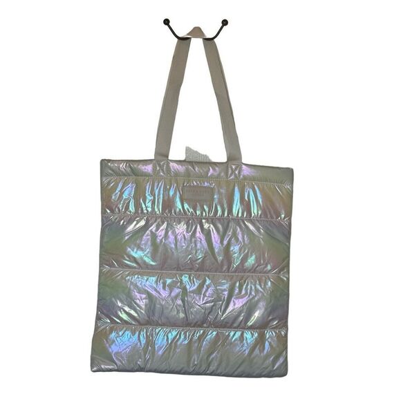 Bath and Body Works Iridescent White Puffer Tote.  Approx 16" x 18 - Picture 1 of 7